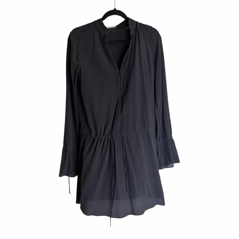 Equipment Silk Black Long Sleeve Shirt Dress XS